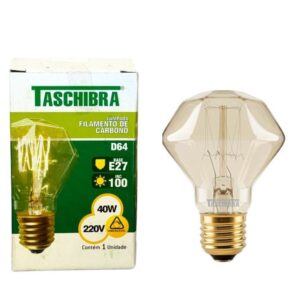 Lâmpada Filamento de Carbono D 64 - 40W - 220V - Taschibra